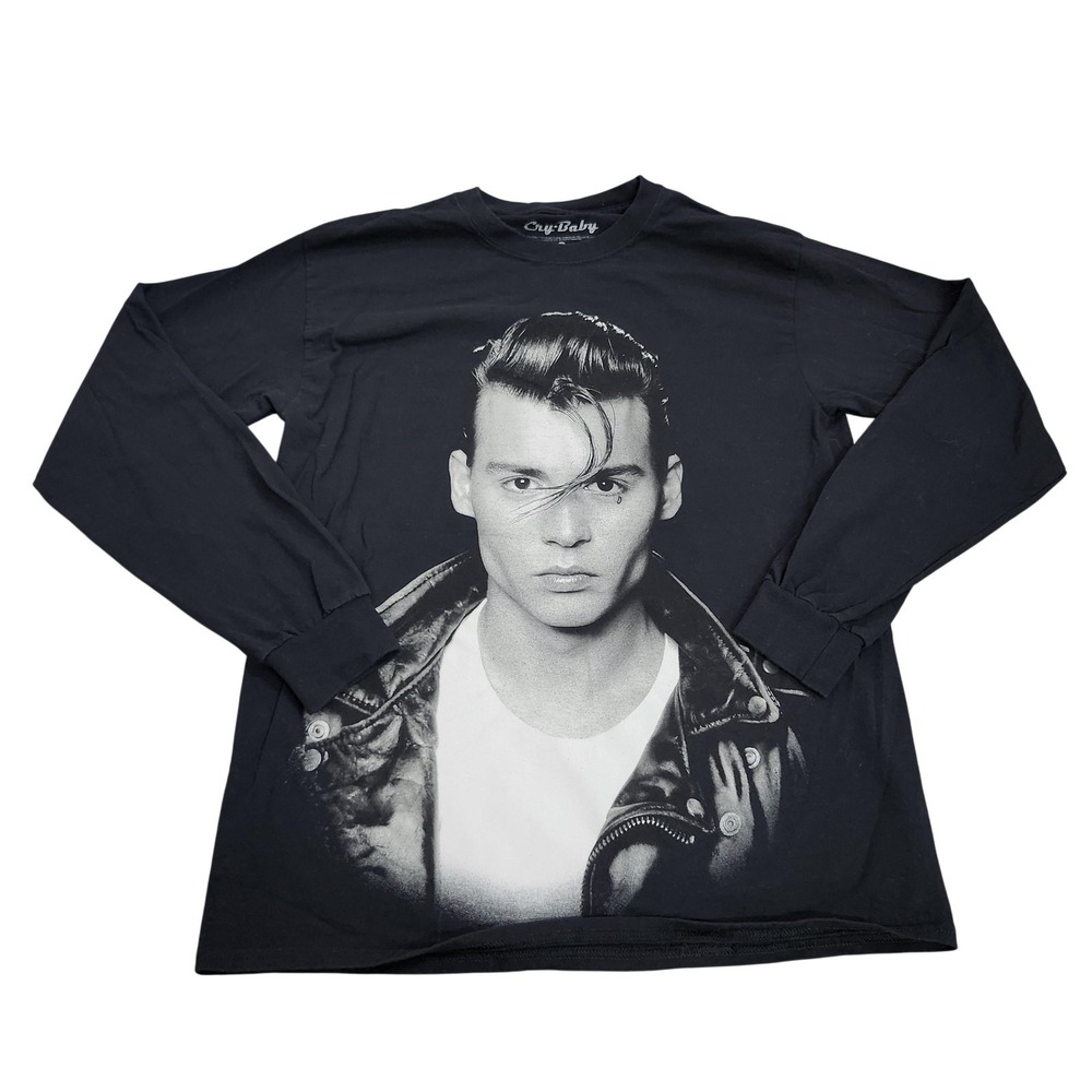 Cry Baby Shirt Mens Small Black Portrait Graphic Long Sleeve Tee Movie Tagless